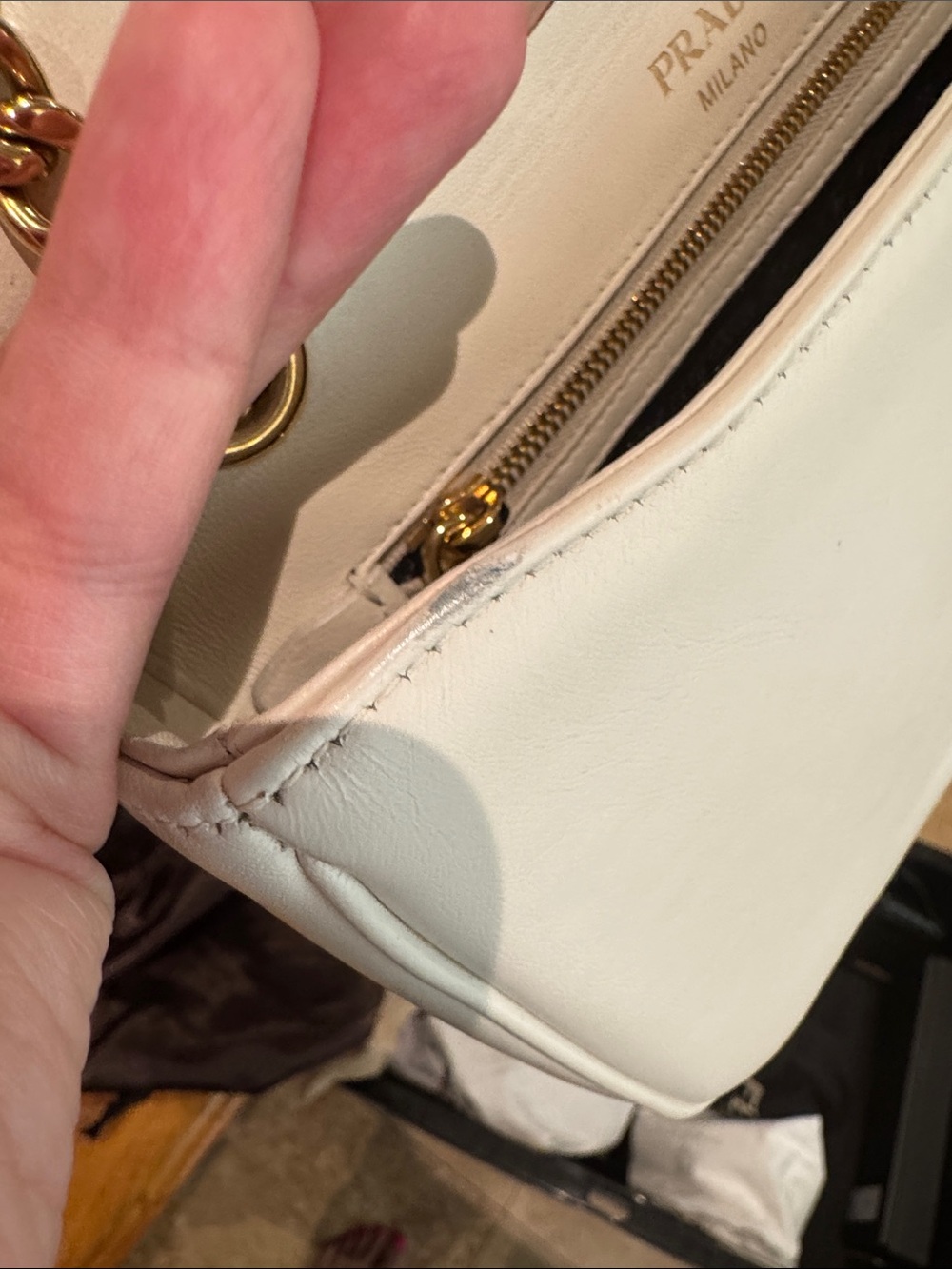 Prada White Quilted Nappa Leather Shoulder Bag with Gold Chain - Picture 9 of 11